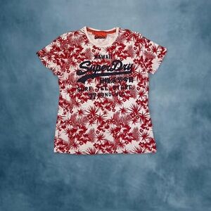 Superdry Red and White Hawaiian Tie-Dye Short Sleeve Tee